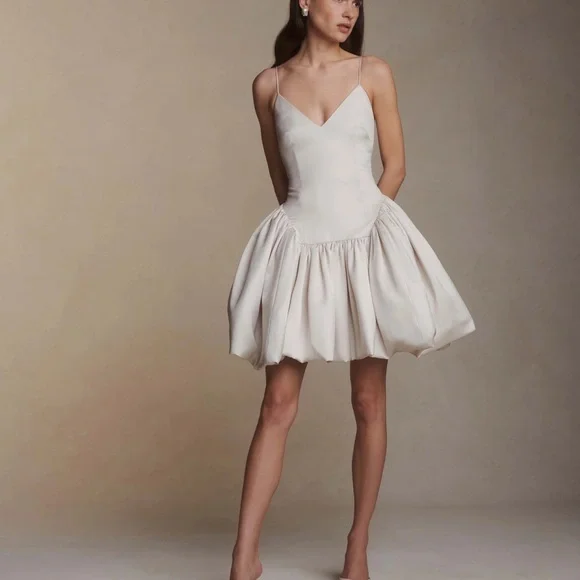 Danielle Frankel Estelle Bridal Satin Twill Mini Dress - Picture 1 of 14